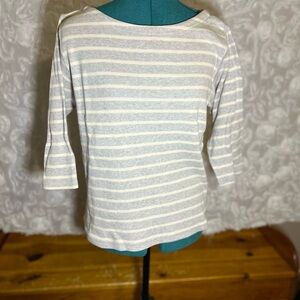 L.L. Bean Women's Light Gray and Cream Striped Sweater